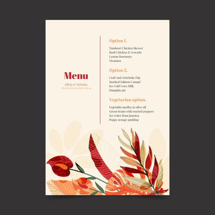 Vector gratuito plantilla de menú de restaurante con adornos florales