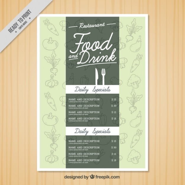 Vector gratuito plantilla de menú de restaurante con bocetos