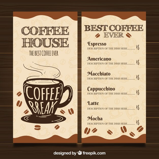 Plantilla de menú de restaurante con cafetería