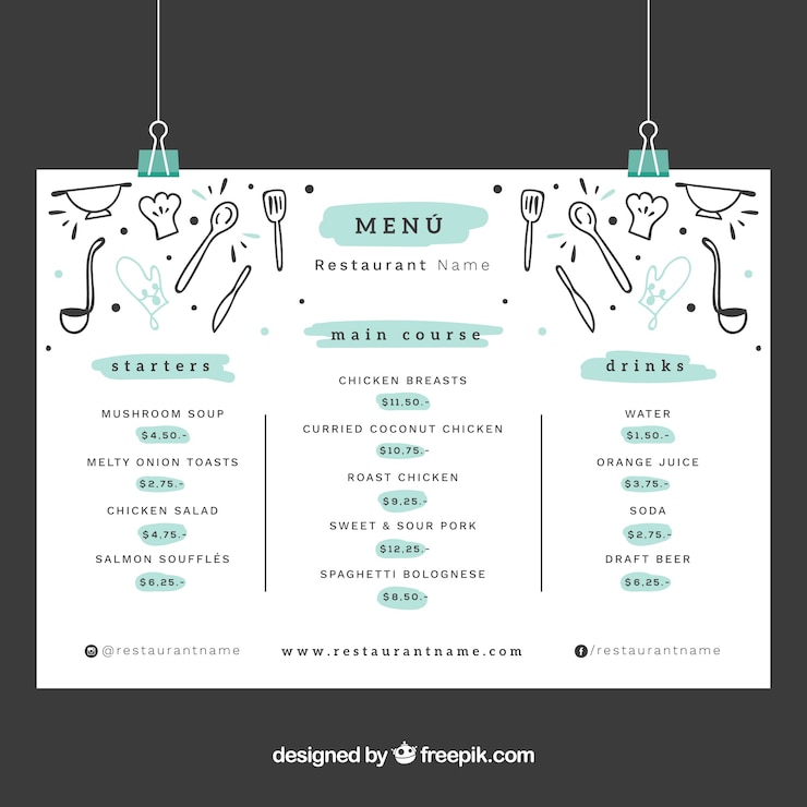 Vector gratuito plantilla de menú de restaurante de colores
