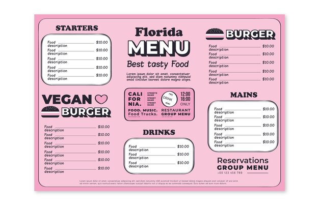 Plantilla de menú de restaurante colorido rosa