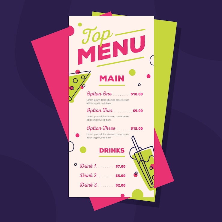 Vector gratuito plantilla de menú de restaurante colorido