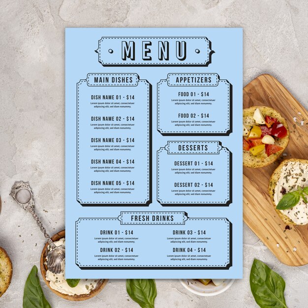 Plantilla de menú de restaurante colorido