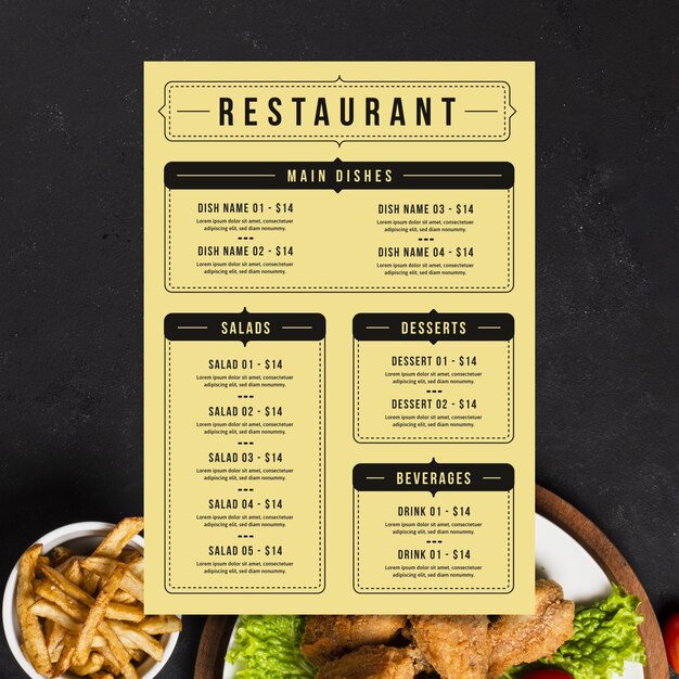 Plantilla de menú de restaurante colorido