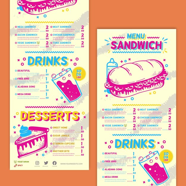 Plantilla de menú de restaurante colorido