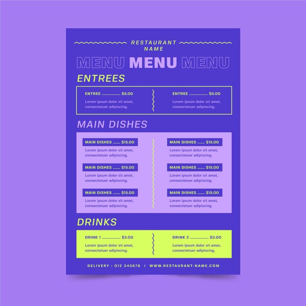 Plantilla de menú de restaurante colorido