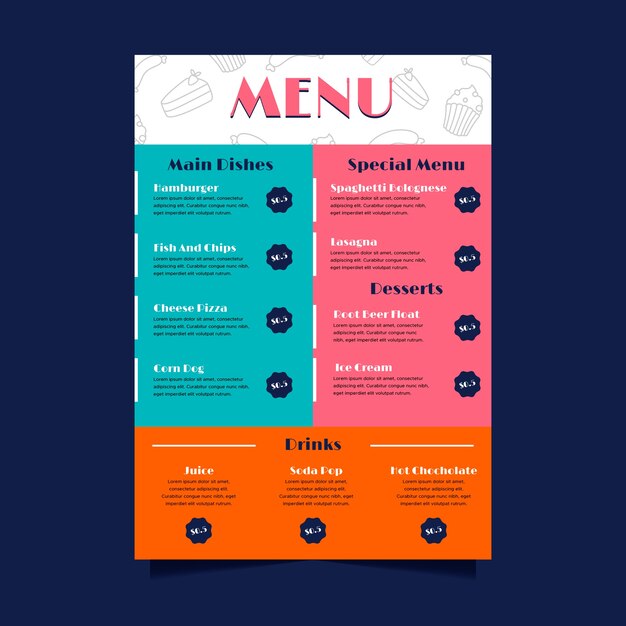 Plantilla de menú de restaurante colorido