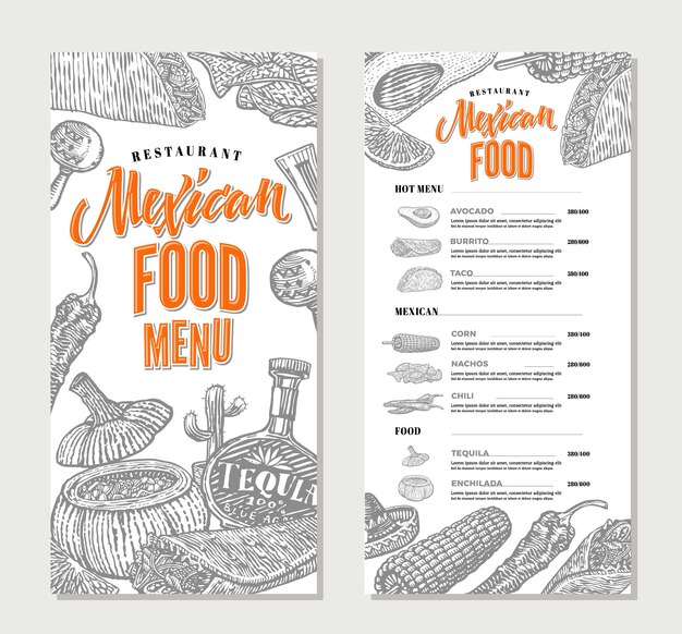 Plantilla de menú de restaurante de comida mexicana