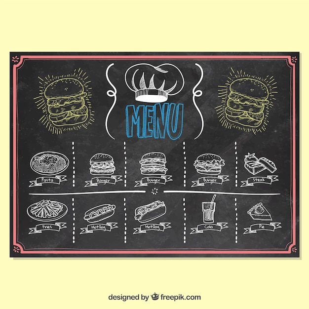 Plantilla de menú para restaurante de comida rápida en estilo de pizarra
