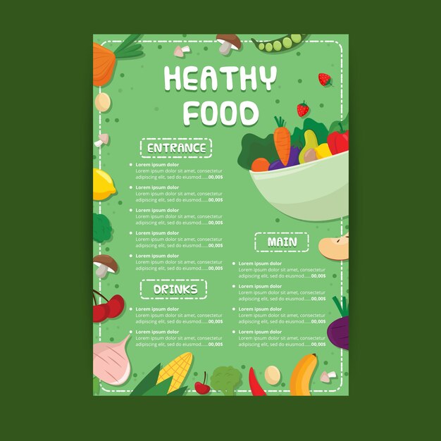 Plantilla de menú de restaurante de comida sana colorida