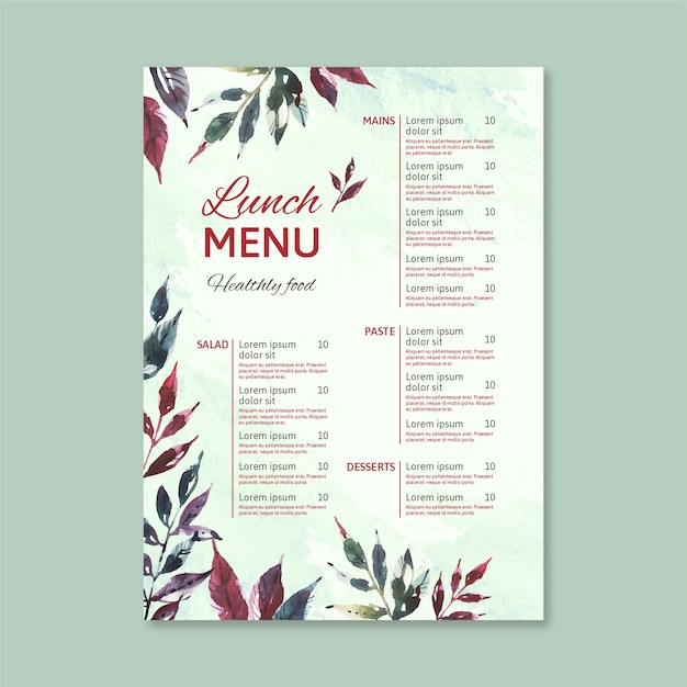 Plantilla de menú de restaurante de comida sana vintage