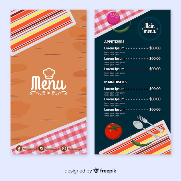 Plantilla para menú de restaurante con diferentes platos.