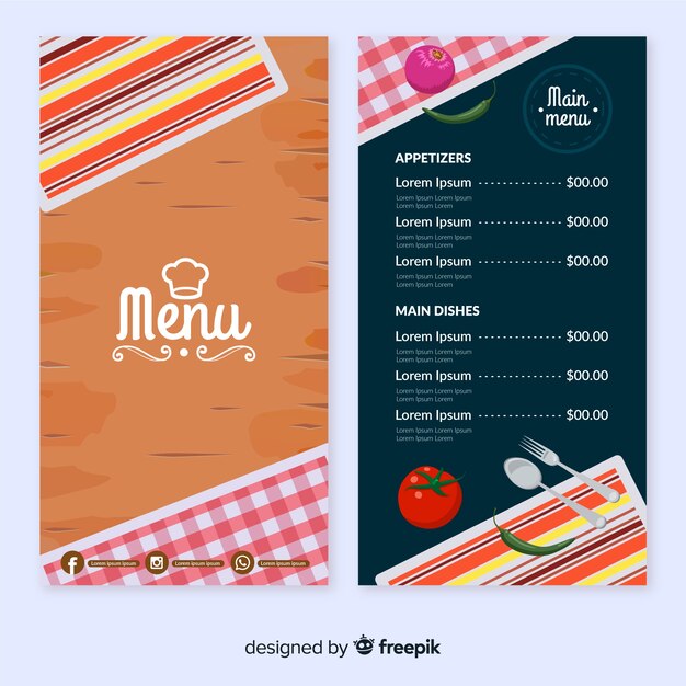Plantilla para menú de restaurante con diferentes platos.