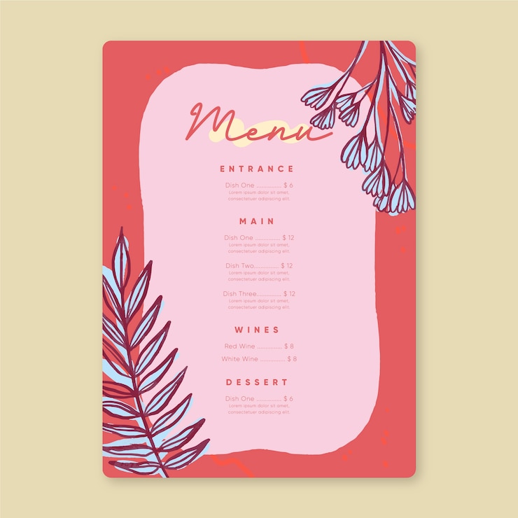 Vector gratuito plantilla de menú de restaurante en diseño colorido