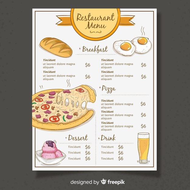 Plantilla de menú de restaurante de diseño plano
