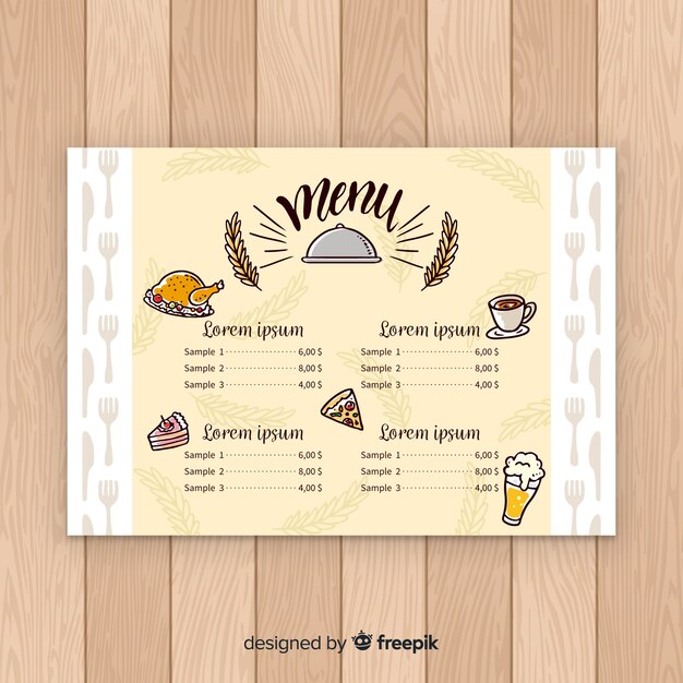 Plantilla de menú de restaurante elegante dibujado a mano