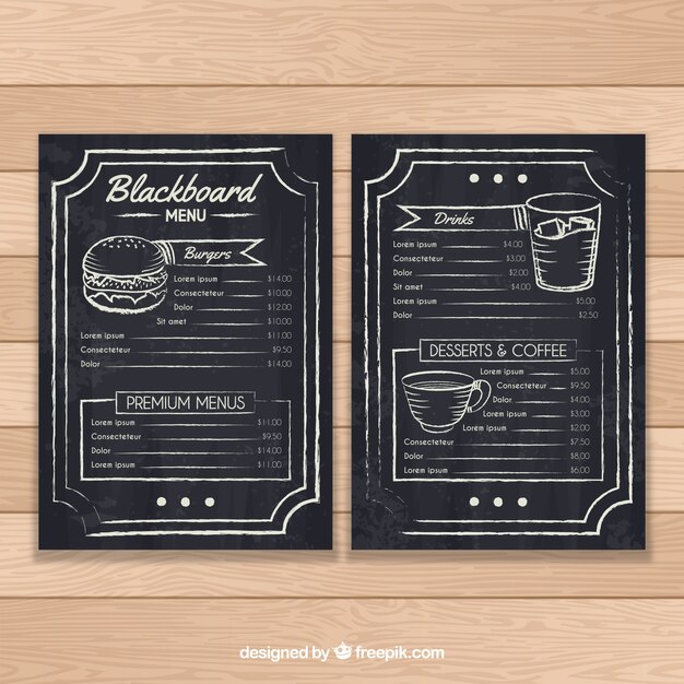 Plantilla de menú de restaurante en estilo de pizarra