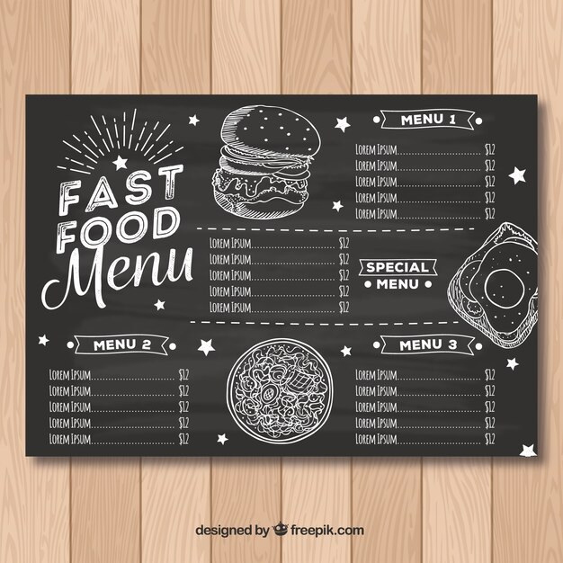 Plantilla de menú de restaurante en estilo de pizarra