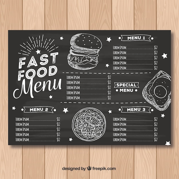 Plantilla de menú de restaurante en estilo de pizarra