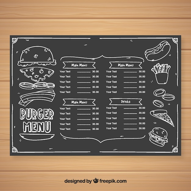 Plantilla de menú de restaurante en estilo pizarra