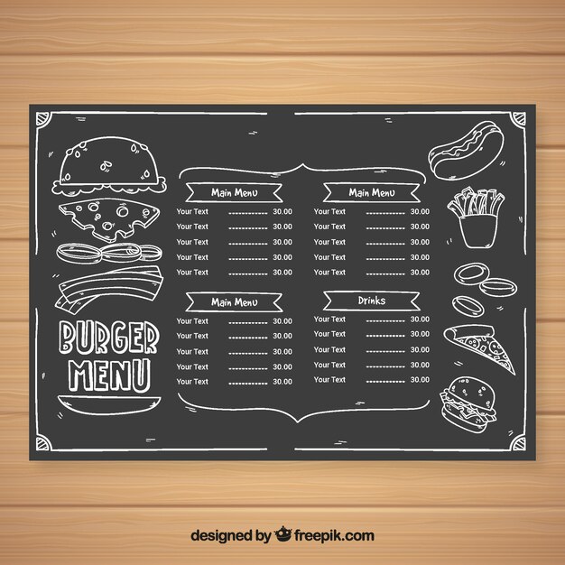 Plantilla de menú de restaurante en estilo pizarra