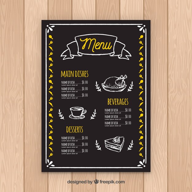 Plantilla de menú de restaurante en estilo pizarra