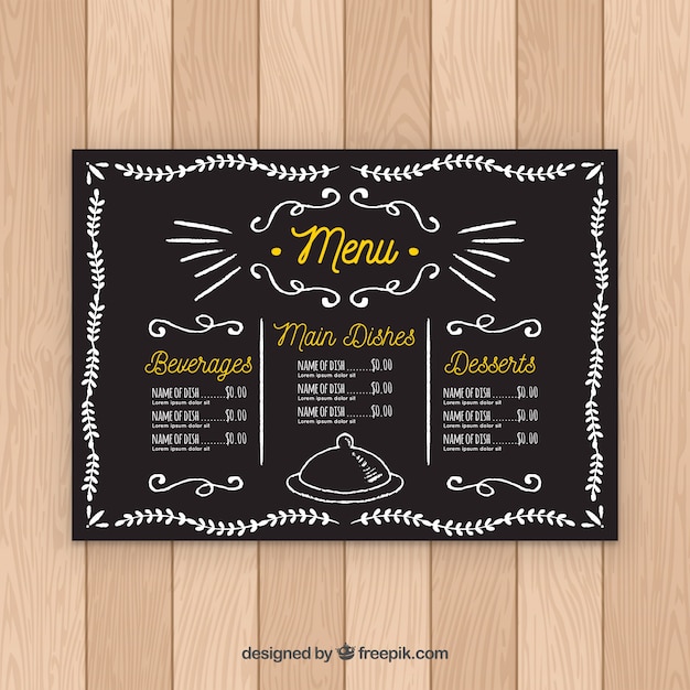 Plantilla de menú de restaurante en estilo pizarra