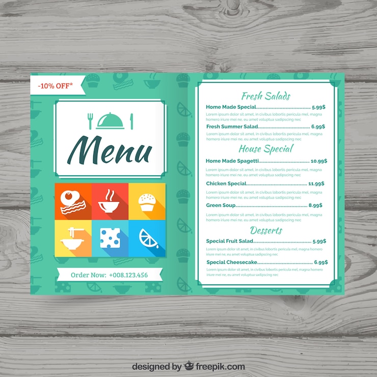 Vector gratuito plantilla de menú de restaurante en estilo plano