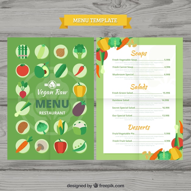 Vector gratuito plantilla de menú de restaurante en estilo plano