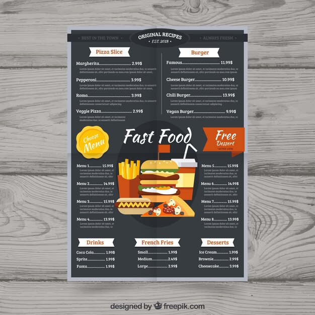 Plantilla de menú de restaurante en estilo plano