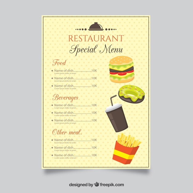 Plantilla de menú de restaurante en estilo plano