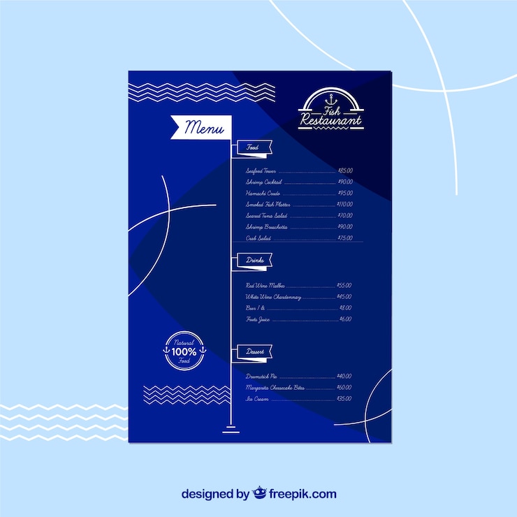 Vector gratuito plantilla de menú de restaurante en estilo plano