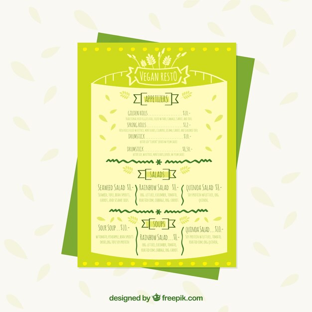 Plantilla de menú de restaurante en estilo plano