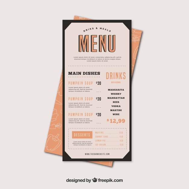 Plantilla de menú de restaurante en estilo vintage