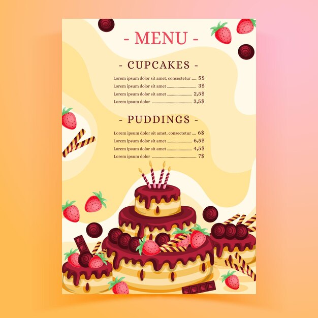 Plantilla de menú de restaurante para fiesta de cumpleaños