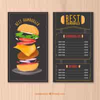 Vector gratuito plantilla de menú de restaurante de hamburguesas con diseño plano