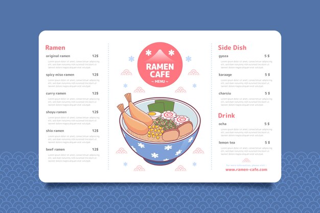 Plantilla de menú de restaurante japonés dibujado a mano