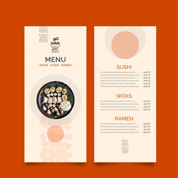 Plantilla de menú de restaurante japonés