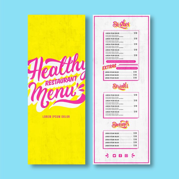 Plantilla de menú de restaurante con letras elegantes