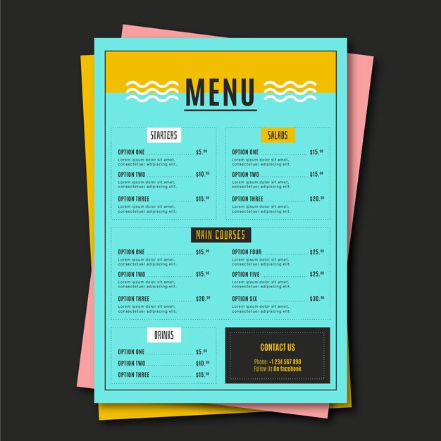 Plantilla de menú de restaurante minimalista de alimentos