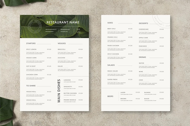 Plantilla de menú de restaurante minimalista