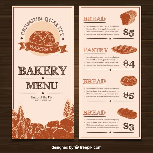 Plantilla de menú de restaurante con panadería