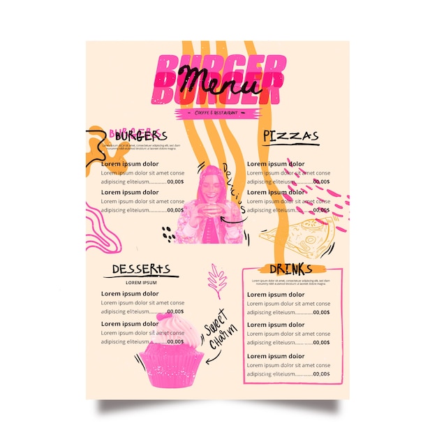 Vector gratuito plantilla de menú de restaurante rosa moderno