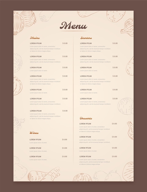 Plantilla de menú de restaurante rústico grabado