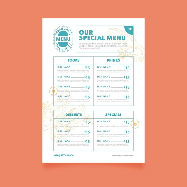 Plantilla de menú de restaurante rústico plano orgánico