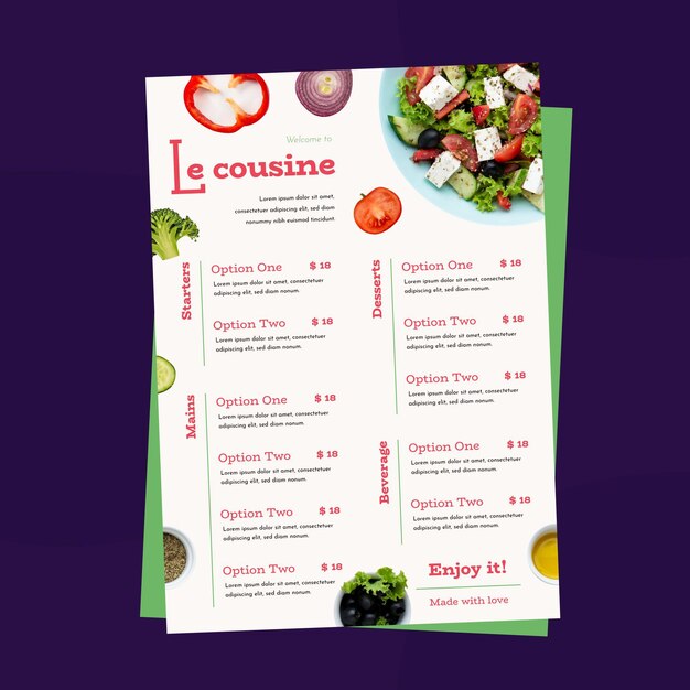 Plantilla de menú de restaurante rústico plano orgánico