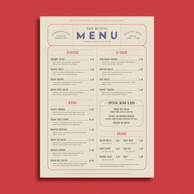 Plantilla de menú de restaurante rústico