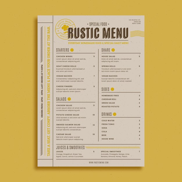 Plantilla de menú de restaurante rústico