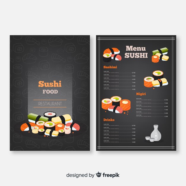 Plantilla de menú de restaurante de sushi colorido