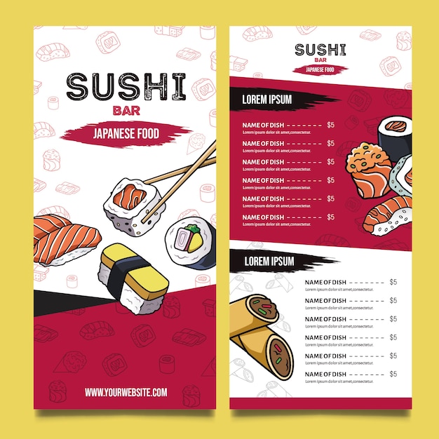 Vector gratuito plantilla de menú de restaurante de sushi delicioso